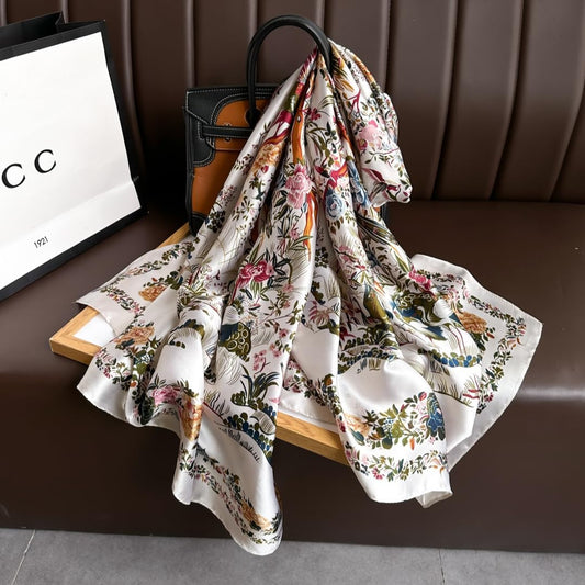 Elegant Silk Scarf Shawl for Women Lightweight Floral Satin Scarf Tren