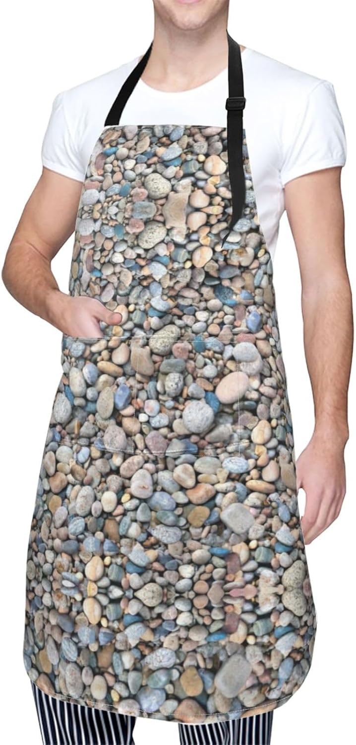 Pebble Stone Pattern Print Laundry apron 28x33 In Waterproof Kitchen Apron with Pockets for Cooking Baking