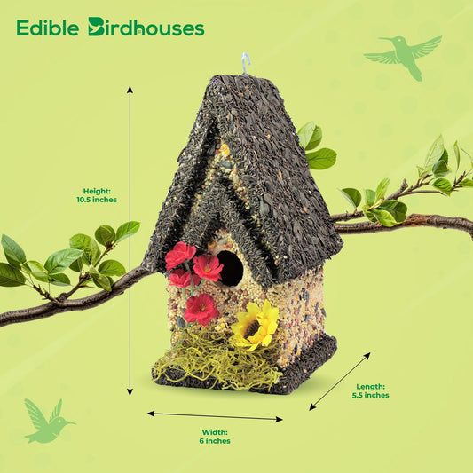 Edible Birdhouse - Birdseed Bird Feeder, Wooden Birds House Covered in