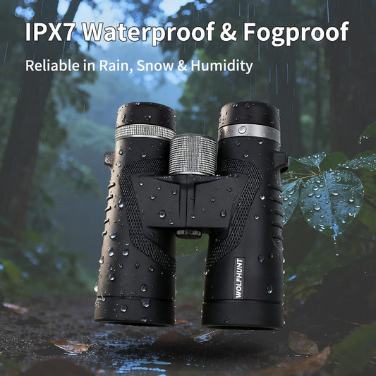 WOLFHUNT 12x42 / 10x42 Optics Binoculars, BAK-4 Prism FMC Lens, High Power Bino IPX7 Waterproof, Nitrogen-Filled Fogproof Binoculars for Bird Watching, Hunting, Travel