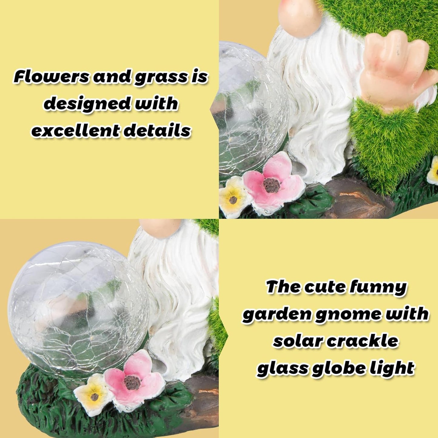 Garden Gnome Statue with Solar Crackle Glass Globe Lights, Resin Gnomes Statue, Patio Yard Lawn Porch Outdoor Garden Decor Christmas Housewarming Gift