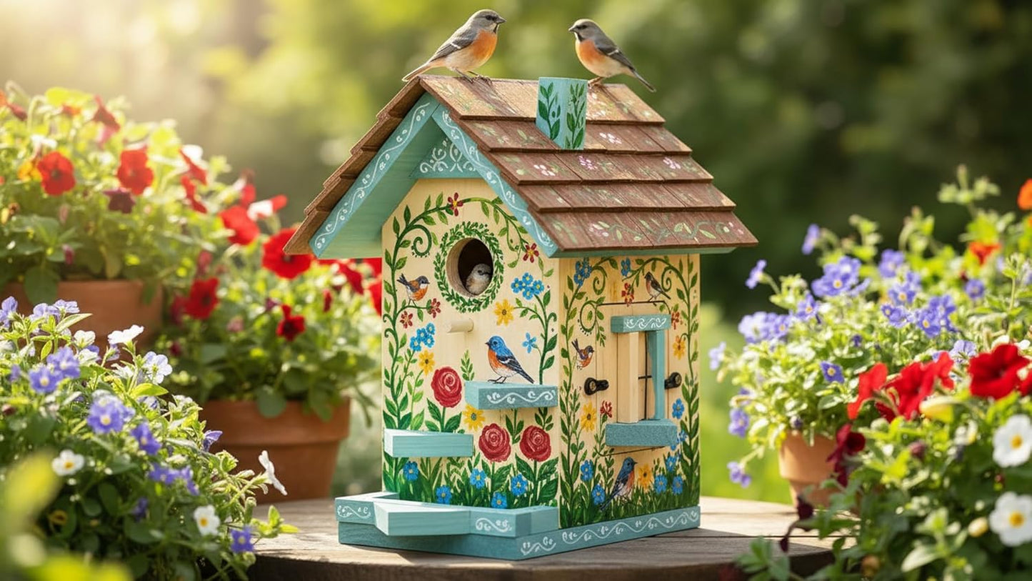 Large Bird Houses for Outside Clearance Wooden Bird House Kit - Bluebird House for Outside - Build it Yourself Birdhouse Kits for Adults to Build - Pole Mountable - Easy Open for Cleaning