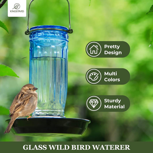 Kingsyard Glass Bird Water Dispenser for Outdoor, 16 Oz, Bird Water Fe