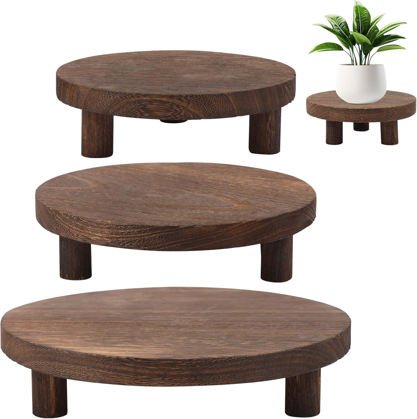 4 Pcs Wooden Risers for Decor, Mini Pedestal Plants Stool Display Stand, Tiered Tray Round Risers Decor, Flower Pot Pedestal Holder for Home Kitchen Cake Dessert Display