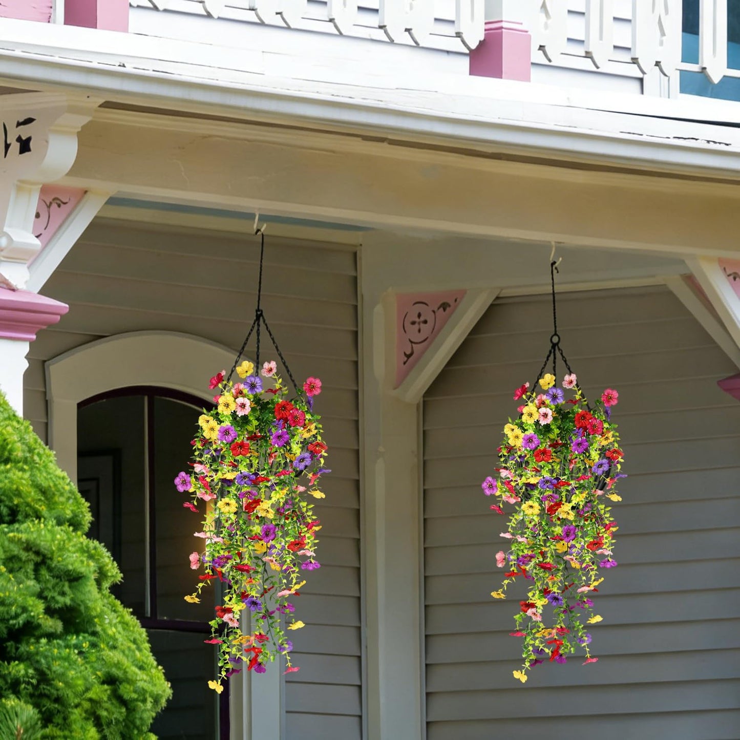 4PCS Artificial Fake Hanging Flowers for Outdoor, Realistic Faux Plants UV Resistant Spring Silk Flowers for Planter Garden Outdoor Flower Pots, Spring Summer Home Yard Decoration