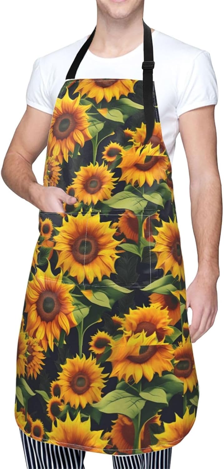 YANYU Beautiful sunflower Print 28x33 In Kitchen Apron Stylish Chef Apron with Pockets for Cooking Baking Painting