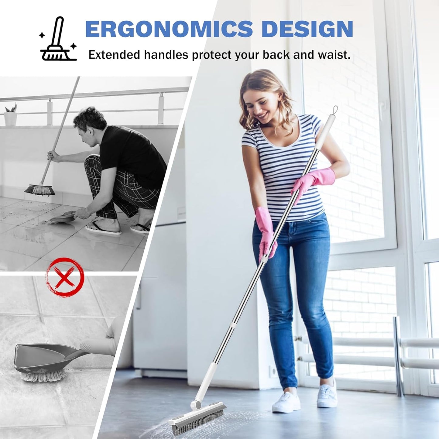 SetSail Grout Cleaner Brush with Long Handle, V-Shaped Floor Scrub Bru