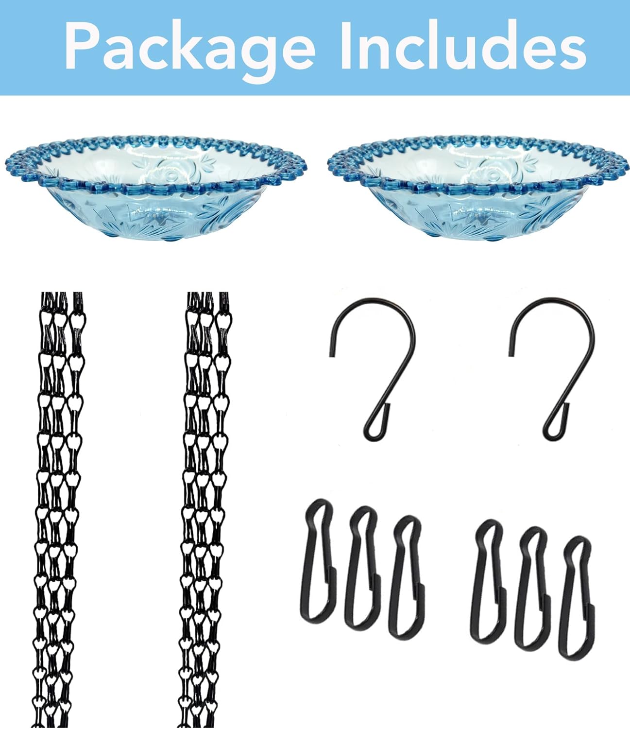 2 Pack Hanging Bird Baths and Feeders for Outdoors, Plastic Bird Bath Bowl & Hanging Feeder for Garden Yard Decor,Nature Blue