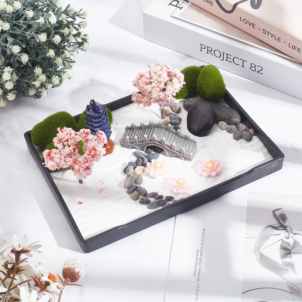 WEBEEDY Zen Garden Kit Japanese Zen Sand Rock Garden Home Office Desktop Accessories Mini Sand Gardens Meditation Gifts Set for Home Office, 8x6in
