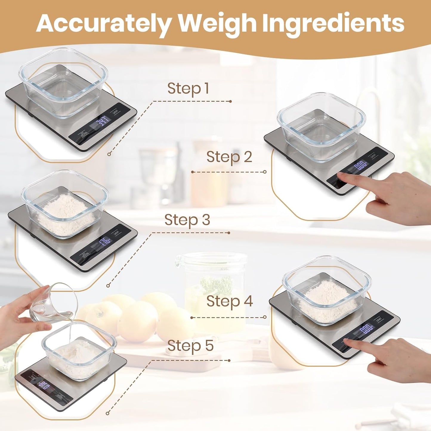 Food Scale, 11lb Kitchen Scale with 0.05oz/1g Precision, 6 Units Tare