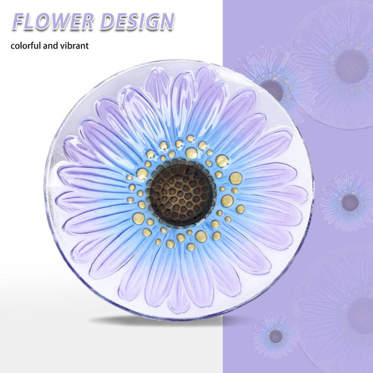 MUMTOP Bird Baths for Outdoors, Glass Bird Bath Stake, Purple Daisy Bi