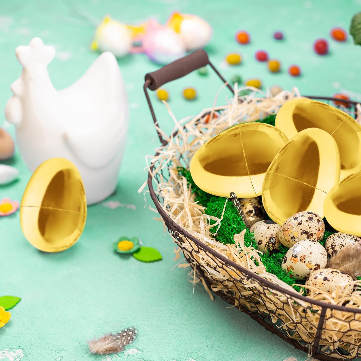 Taboom Gold Easter Eggs 12 Count - Plastic Easter Eggs Fillable Golden Egg Hunt For Easter Baskets, Party Decorations, & Party Favors