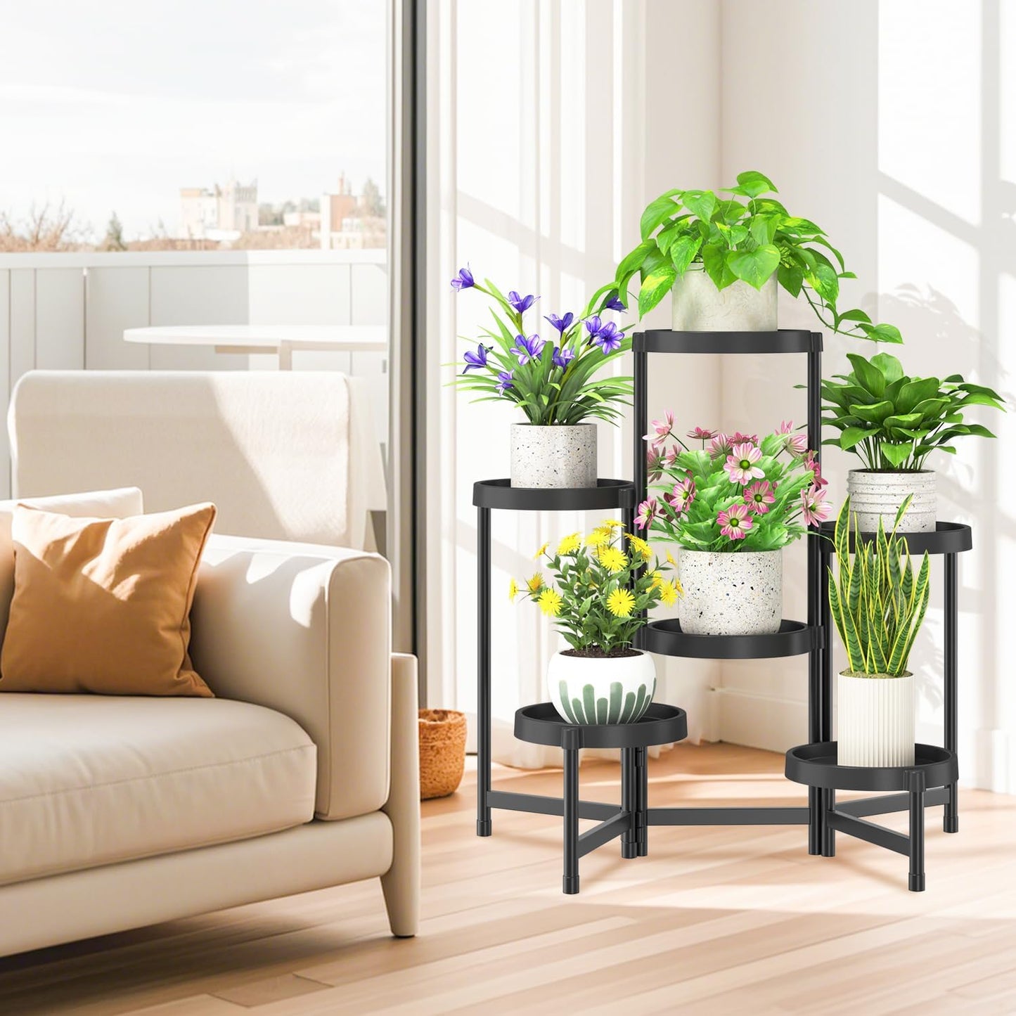 iDavosic.ly 6 Tier Folding Plant Stand Indoor Outdoor with Plastic Tra