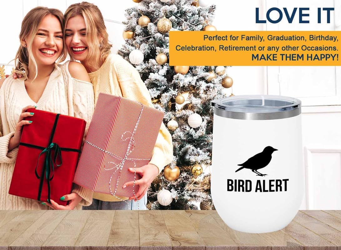 Birding White Edition Wine Tumbler 12oz - Bird alert - Bird Feeder Bac