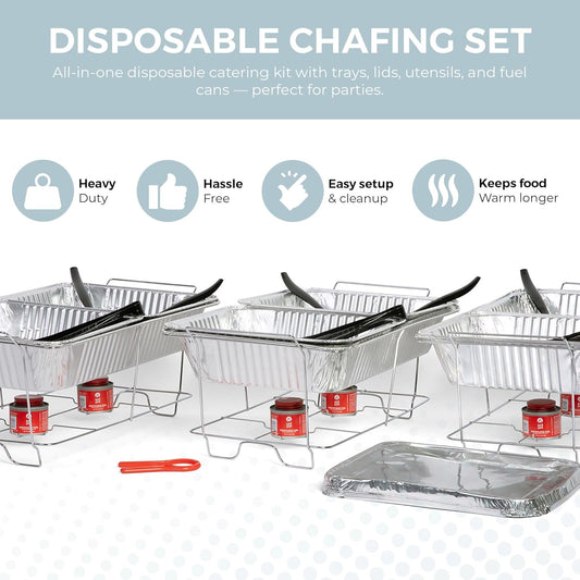 Large Full Size 33-Pcs Disposable Chaffing Buffet with-Covers, Utensil