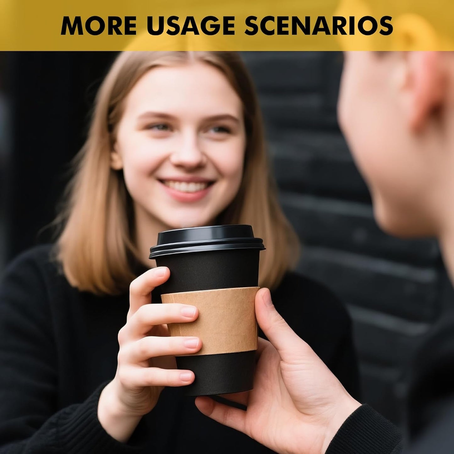 RACETOP 12 oz Paper Coffee Cups,100 Pack Black Disposable Coffee Cups with Lids, Sleeves and Stirring Sticks, 12 oz Hot Coffee Cup for Hot Drinks, Parties, Picnic, Travel, and Events
