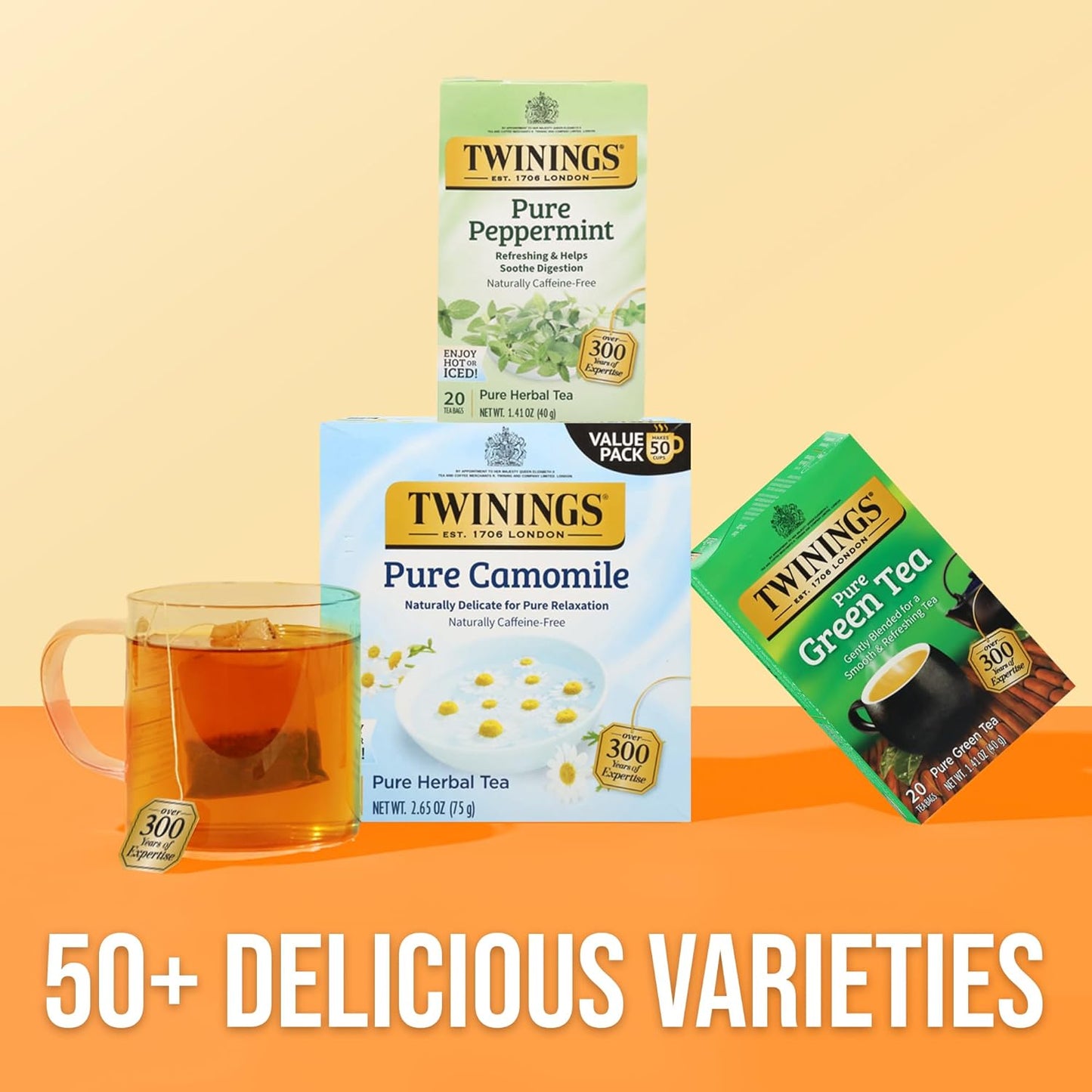 Twinings Pure Peppermint Herbal Tea Individually Wrapped Bags, 20 Count (Pack of 1), Fresh Minty Flavour, Naturally Caffeine-Free, Enjoy Hot or Iced, 20 Teabags