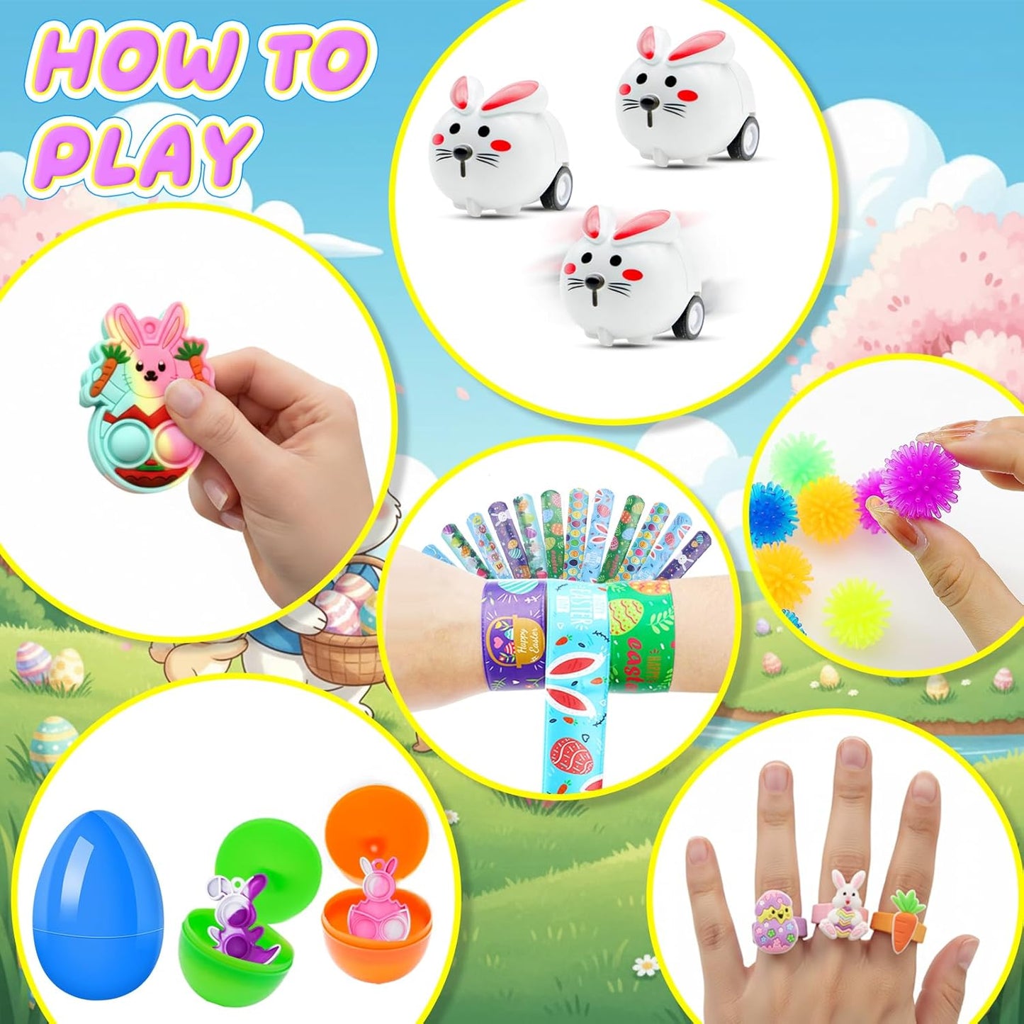 BicMan Prefilled Easter Eggs with Toys, 100 Pcs Plastic Easter Eggs Set, Easter Basket Stuffers for Egg Hunt and Party Activities