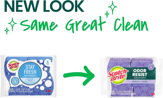 Scotch-Brite Odor Resist Non-Scratch Scrub Sponge, Dishwasher-Safe Kitchen Sponges that Resist Bacterial Odors, Multipurpose Dish Sponge for Gentle Cleaning, 6 Dish Sponges