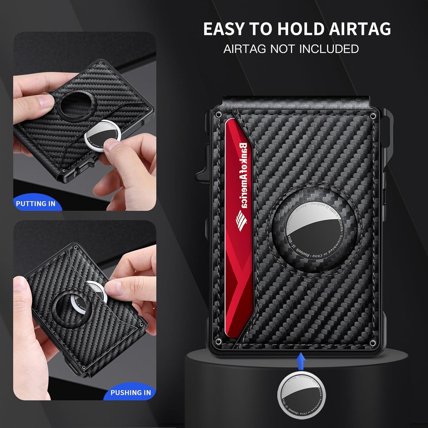 Airtag Wallet for Men, Mens Smart Wallet for Air Tag RFID Blocking, Mi