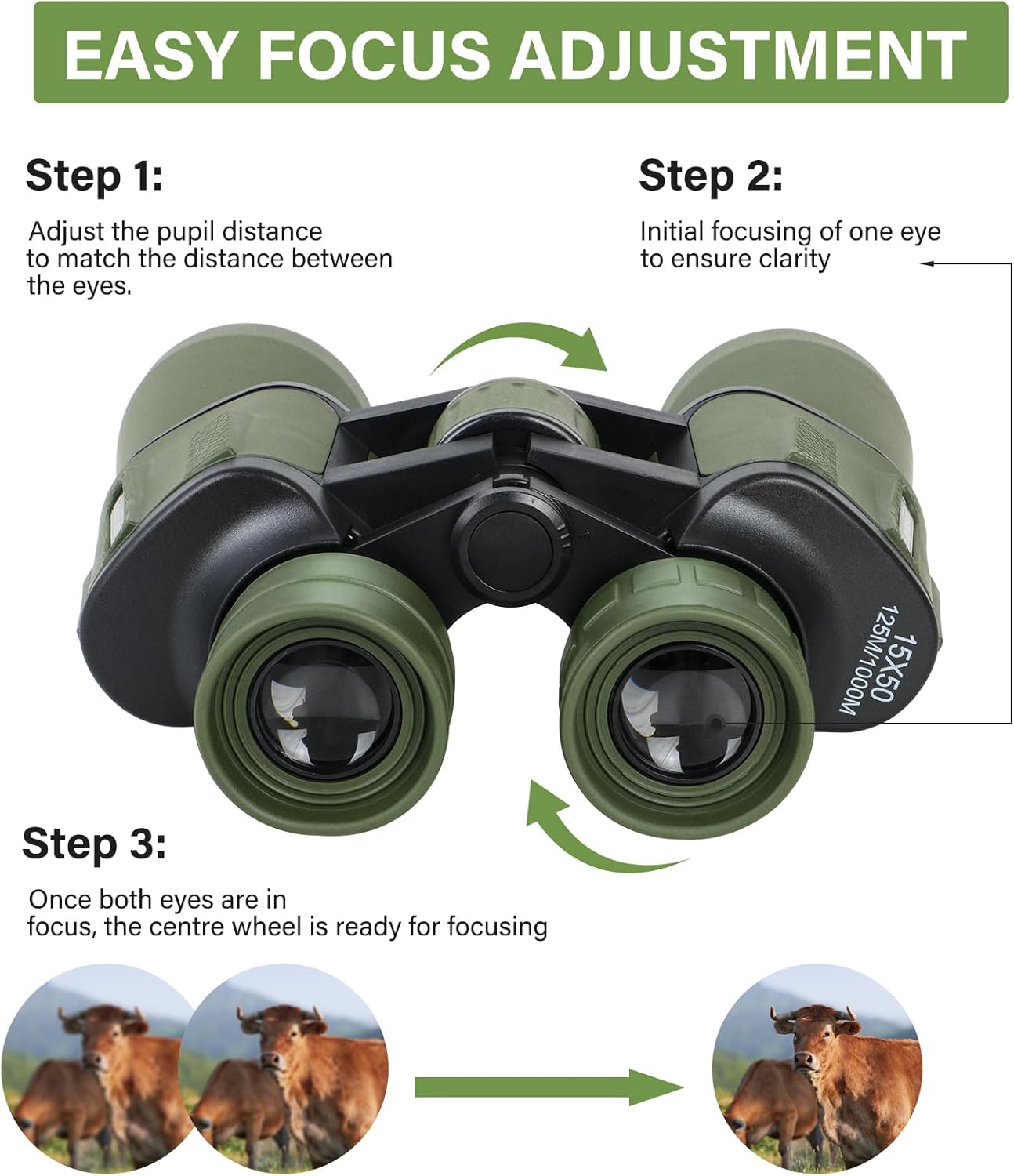 15x50 HD Binoculars Spotting Scope for Birding for Adults High Powered - Large View Compact Binoculars with Low Light Vision, Waterproof Hunting for Bird Watching