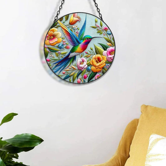 Hummingbird Suncatcher Stained Glass Window Hanging Design of 7.8''Hum