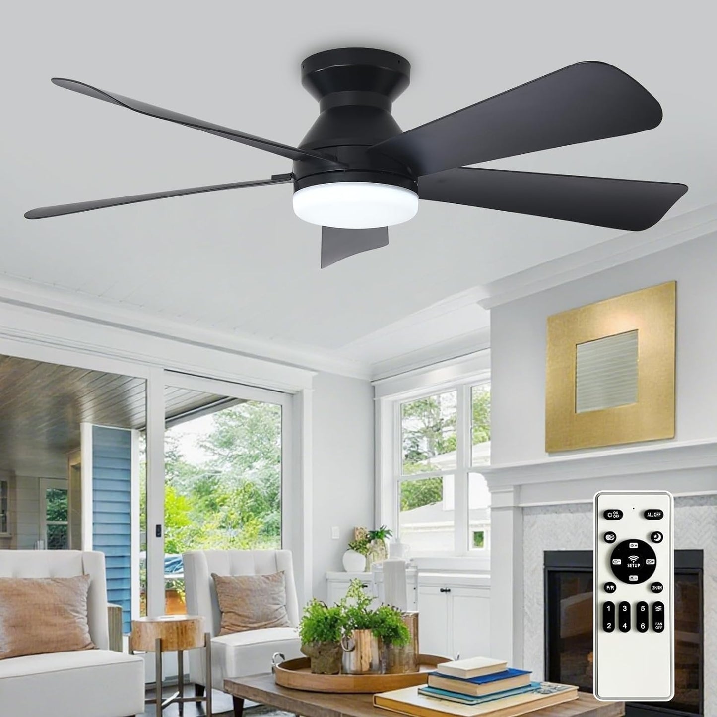 Depuley Modern Ceiling Fan with Light: 42-Inch Black Small Fans for Be