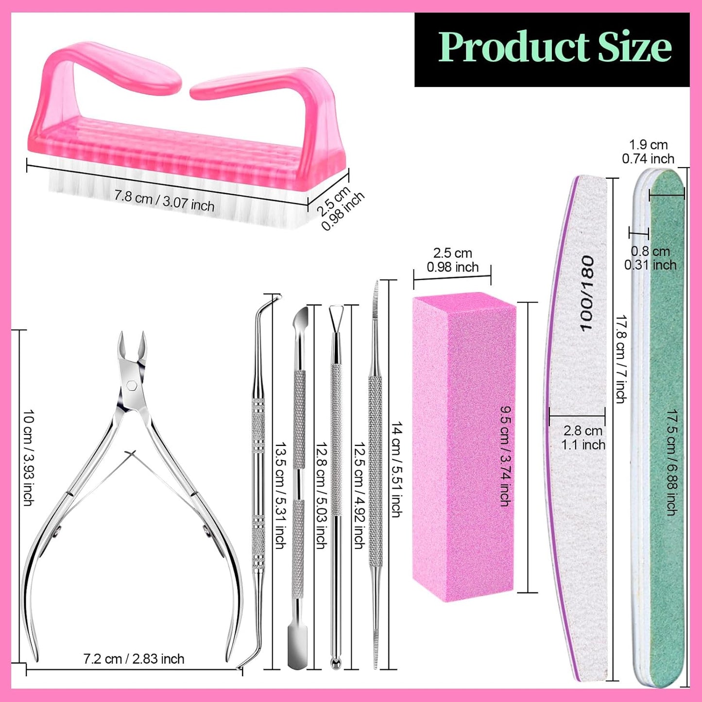FANDAMEI Nail Care Kit, Nail Files 100/180, Nail Buffer Block, Cuticle