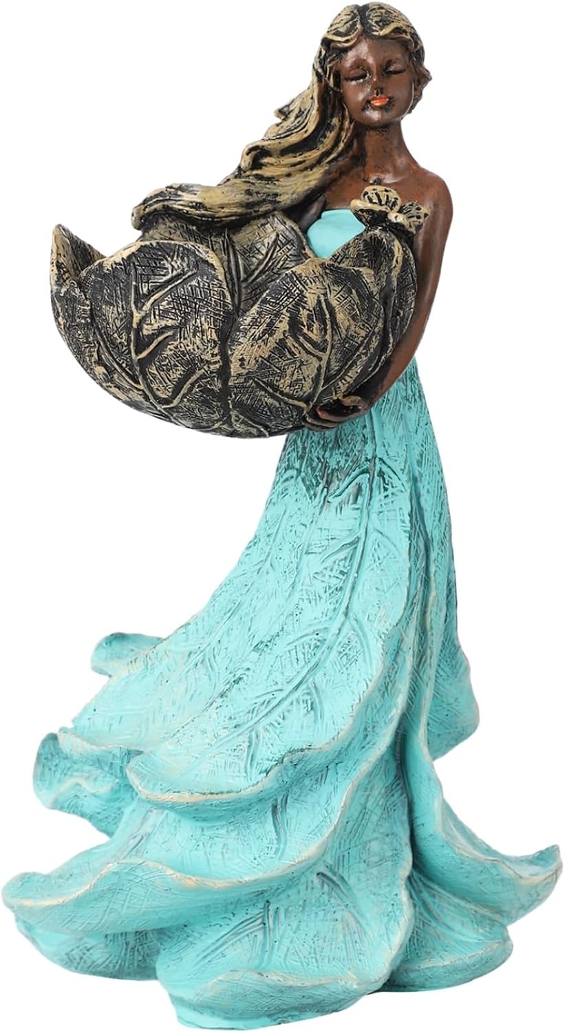 Fairy Garden Statue Bird Feeder, Resin Outdoor Bird Feeder Sculpture, Goddess Statue Decorative Birdbath, Weatherproof Yard Art, Fairy Figure for Patio, Porch, Lawn, Entryway