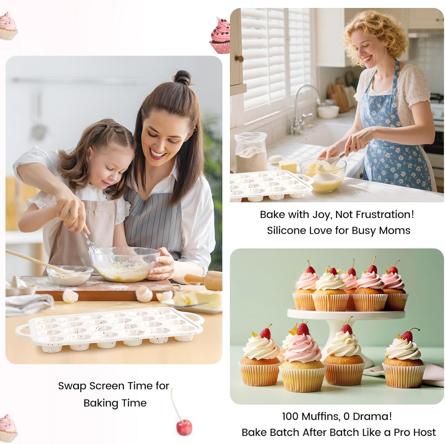 Silicone Mini Muffin Pan With Metal Reinforced Frame - 24 Cups Durable