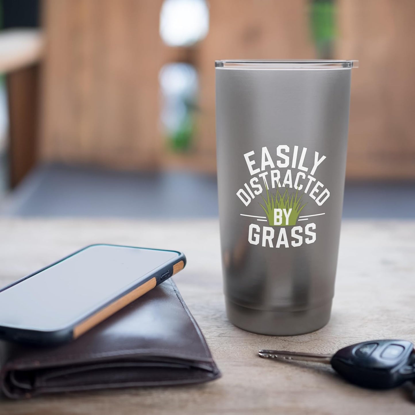 Funny Lawn Care Distracted By Grass Stainless Steel Insulated Tumbler