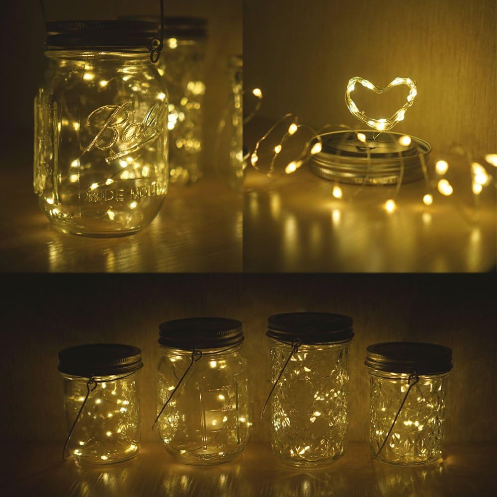 Decorman Solar Mason Jar Lid Lights, 6 Pack 10 LED Waterproof String Fairy Star Firefly Jar Lids Lights for Patio Garden Yard Lawn Party Wedding Christmas Decoration(Jars & Hangers Not Included)