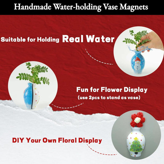 Handmade Ceramic Vase Fridge Magnets for Real Flowers Snowman 3 Inch Vintage Winter Magnetic Vases for Refrigerator Planter Magnets Cute Fridge Magnets Vases Flower Pot Home Kitchen Office Decor Gift