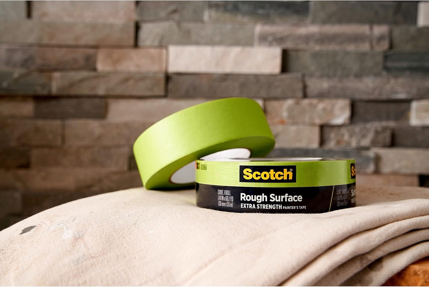 Scotch Rough Surface Extra Strength Painters Tape, 1.5 Inch Wide (1.41 in. X 60 Yds) 1 Roll, Green Tape Protects Surfaces and Removes Easily, Painting Tapes for Indoor and Outdoor Use (2060-36AP)