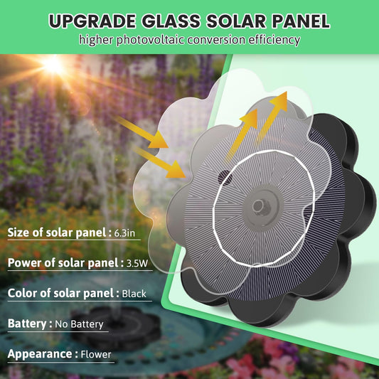 SZMP Solar Water Fountain with Flower Pattern No Battery,Faster Conversion Solar Bird Bath Fountains Glass Solar Panel,Solar Fountain for Bird Bath Garden Small Ponds Outdoor Décor