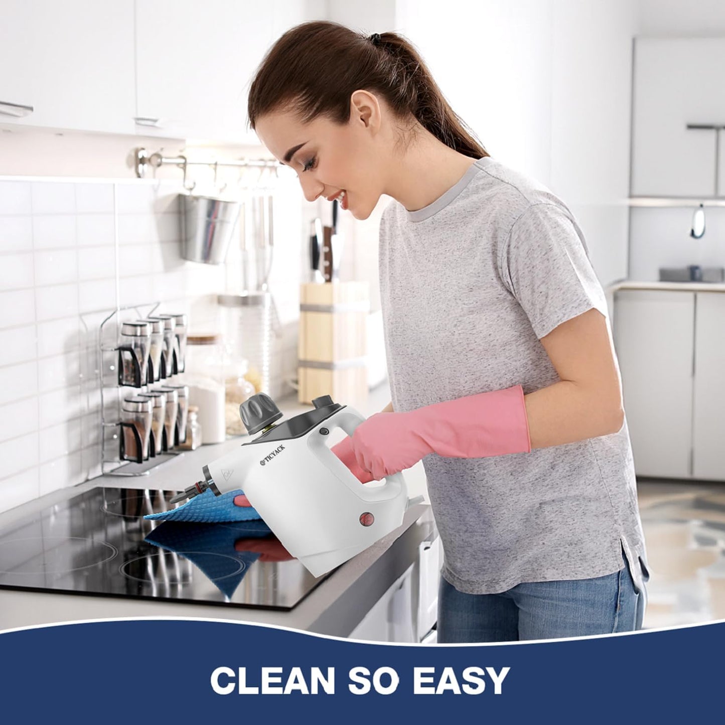 Handheld Steam Cleaner, Steam Cleaner with 16 PCS Accessory & Safety Lock, 500ML Capacity, Multi-Surface Deep Cleaning for Home, Car, Bathroom, Grout, Floor, Window (White)