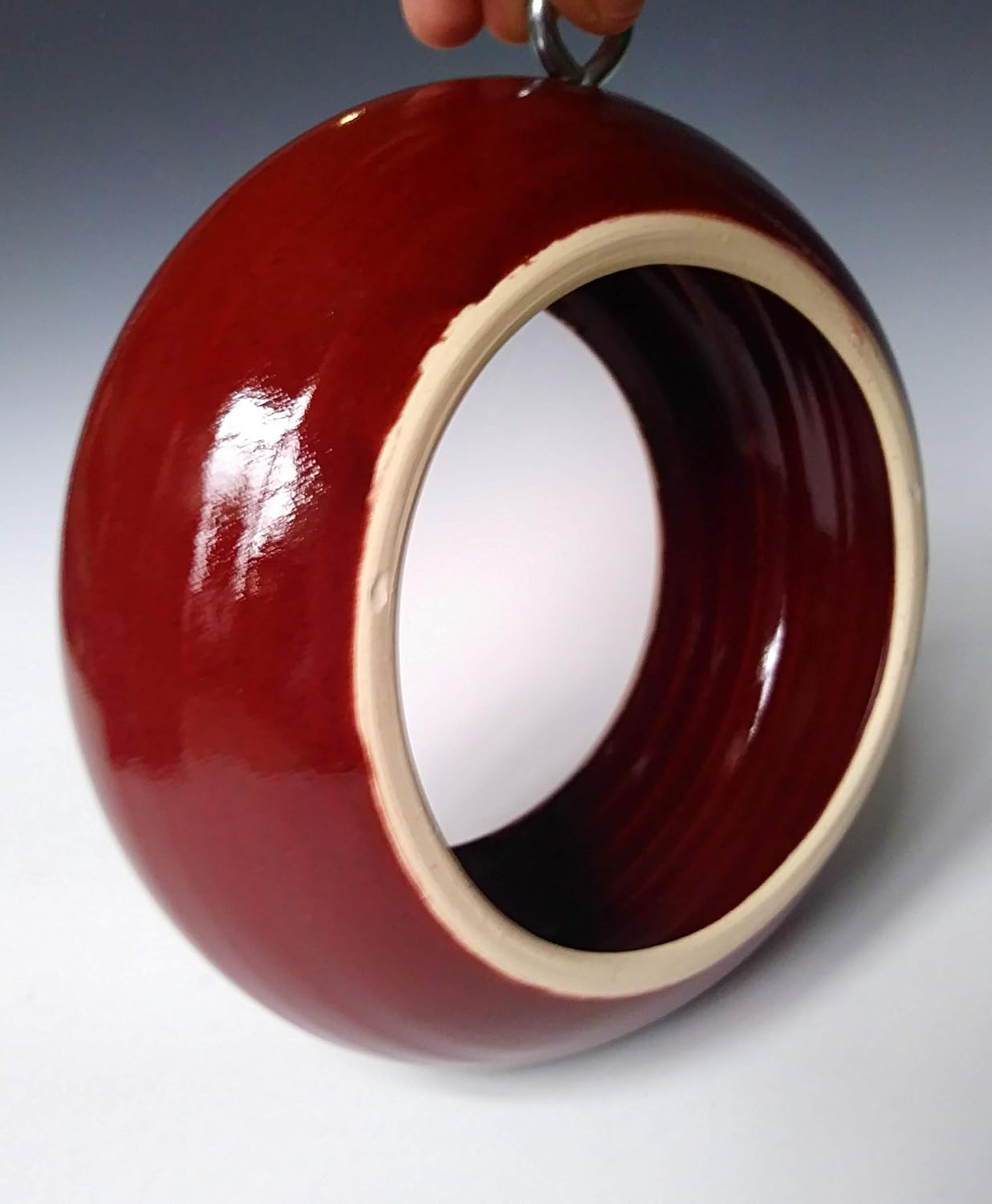 Birdfeeder, Large 7 Inch Handmade Modern Birdfeeder, Stoneware Ceramic Pottery, in Deep Red