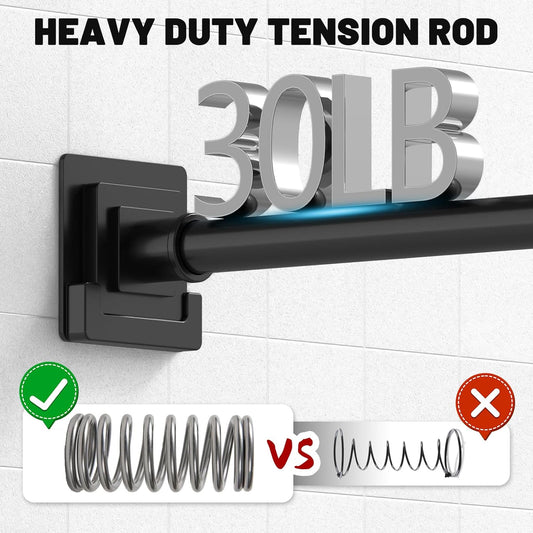 Matte Black Shower Curtain Rod 31-79 inches with Holders, Stainless Steel Shower Rod & Tension Rod, Adjustable Tension Shower Curtain Rod for Bathroom, Windows, Closet