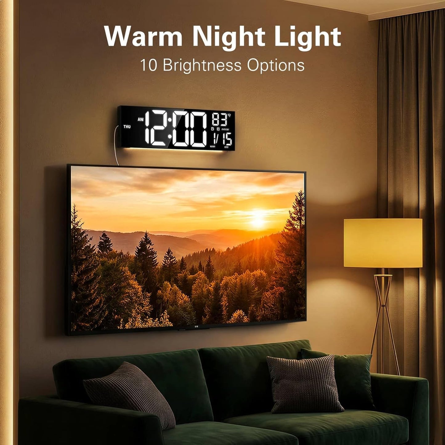 JALL 16.15 inch Large Digital Wall Clock, RGB Lights with Remote Control, Dual Alarms with Big LED Display, Auto DST, C° / F° Temperature for Classroom, Birthday Gift, Senior