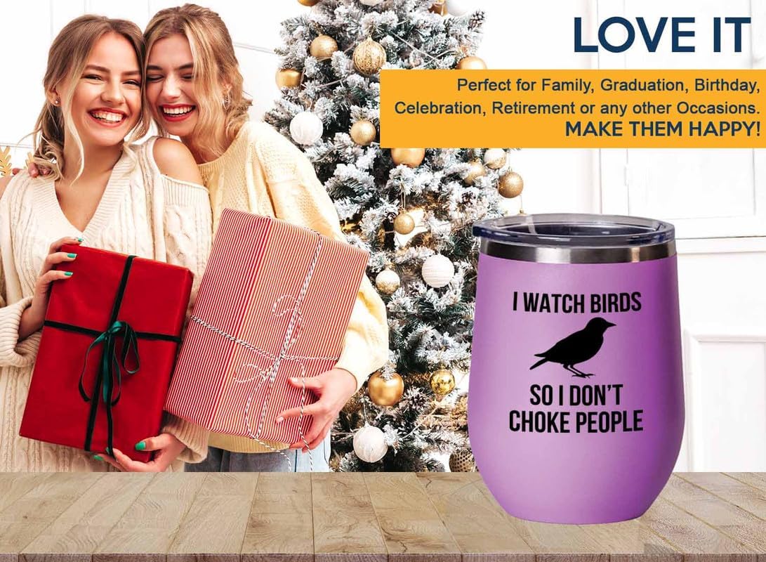 Birding Pink Edition Wine Tumbler 12oz - I watch birds - Bird Feeder B