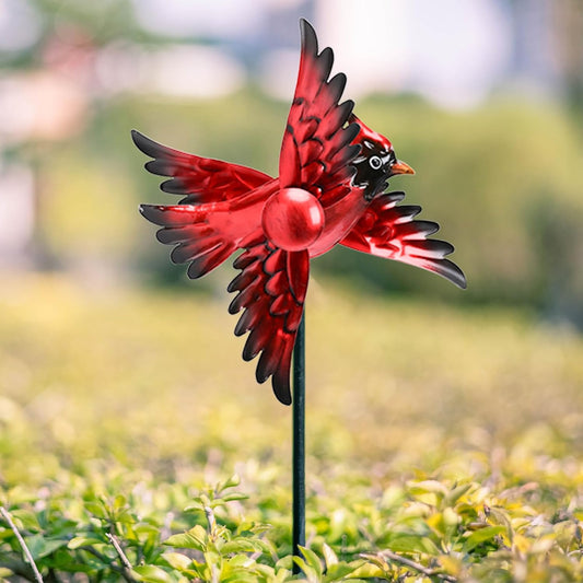 MUMTOP Cardinal Wind Spinner Outdoor, 2 Pack Metal Red Birds Windmill for Yard Art, Garden Decor