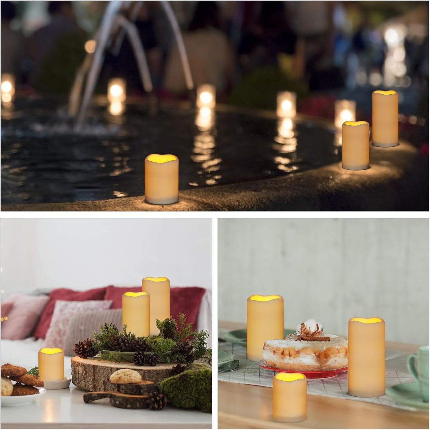 Flameless Candles 4" 5" 6" Set of 3 Ivory Outdoor Indoor Pillars 3" Diameter Battery Operated Flickering Candles Include 10-Key Remote Timer Function 400+ Hours Requires 2 AA Batteries(3 Pack)