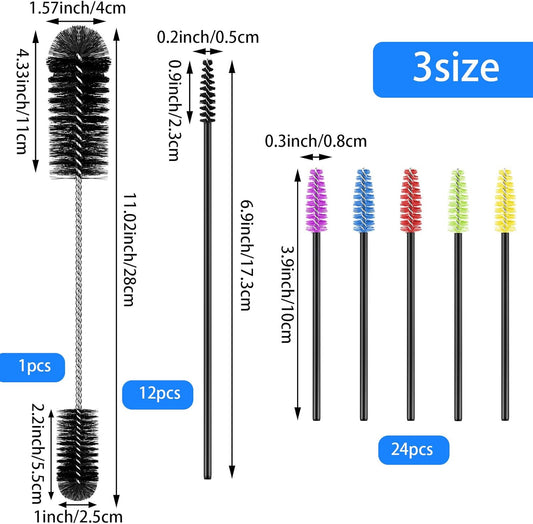 37 Pieces Hummingbird Feeder Cleaning Brush 3 Size Mini Nylon Tube Brushes Set 2 in 1 Double Headed Hummingbird Brush Cleaner for Bottles Tubes Jars Bird Feeder(Black)