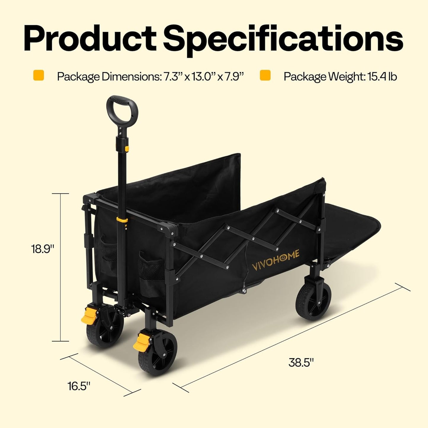 VIVOHOME 130L Collapsible Wagon with Tailgate, 320lb Load-Bearing Outd