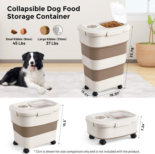 40-50lbs Dog Food Storage Container, Large Capacity Collapsible Airtig