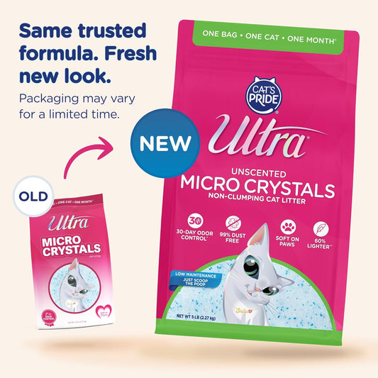Ultra Micro Crystals Cat Litter - 99.9% Dust Free, Soft on Paws, Fragrance Free - 5 Lbs.