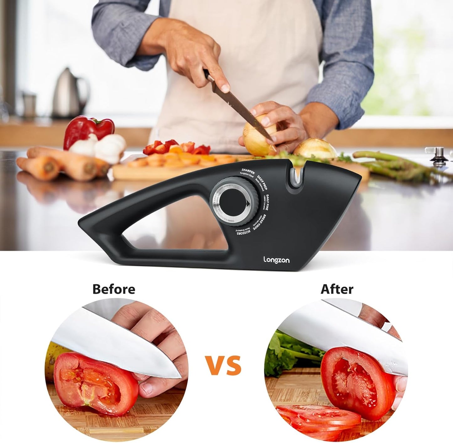 Longzon 6-in-1 Knife Sharpener 5 Stage for Serrated Knives, Scissors with Cut-Resistant Glove,Original Premium Polish Blades,Best Kitchen Knife Sharpener Repair & Restore Pocket Knife, Chefs knife