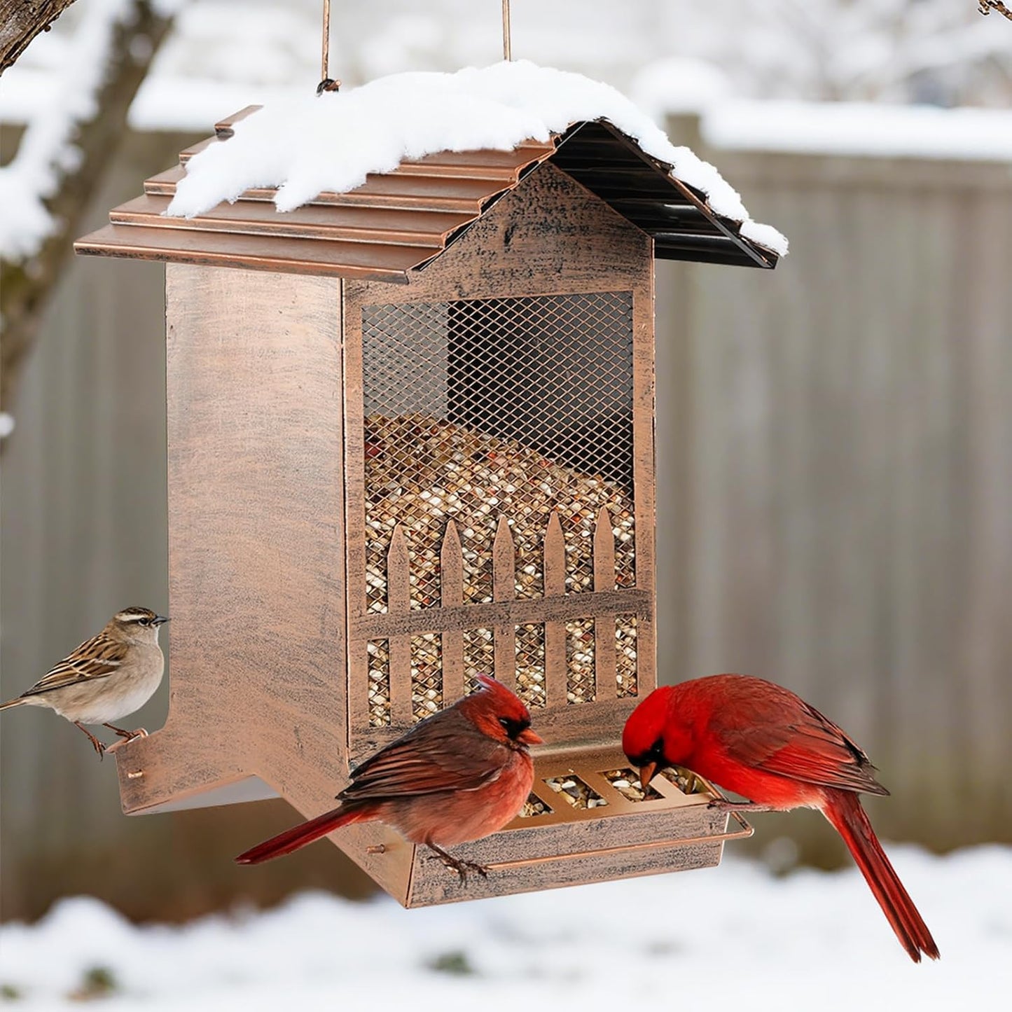 Large Bird Feeder, Extra Large 8 Lbs Capacity with 2-Side Feeding, Weatherproof Wasteproof Hanging Metal Bird Feeders for Outdoor, Easy to Clean & Refill