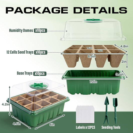 Seed Starter Tray Kit 10 Pack, Seed Starting Trays with Humidity Dome