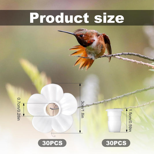 30pcs Hummingbird Feeder Replacement Flowers,Replacement Feeding Ports Bird Feeder Parts for Hummingbird Feeders (White)